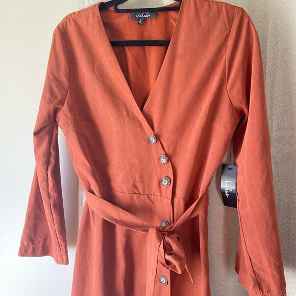 🆕 NWT Lulus terracota vegan washed faux suede midi dress - Picture 4 of 16